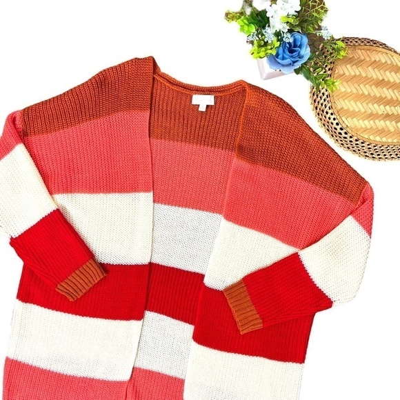 Pink Lily Boutique Colorblock Chunky Stripe Knitted Tunic Length Long Cardigan - Picture 14 of 14
